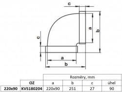 Vodorovné koleno, kanál plochý 220x90 mm, 90°, bílé (2/2)